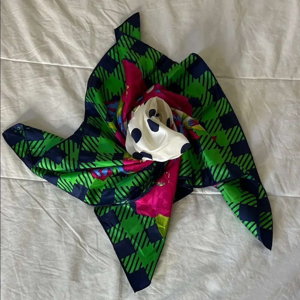 Echo Green and Pink Floral Polka Dot Silk Scarf